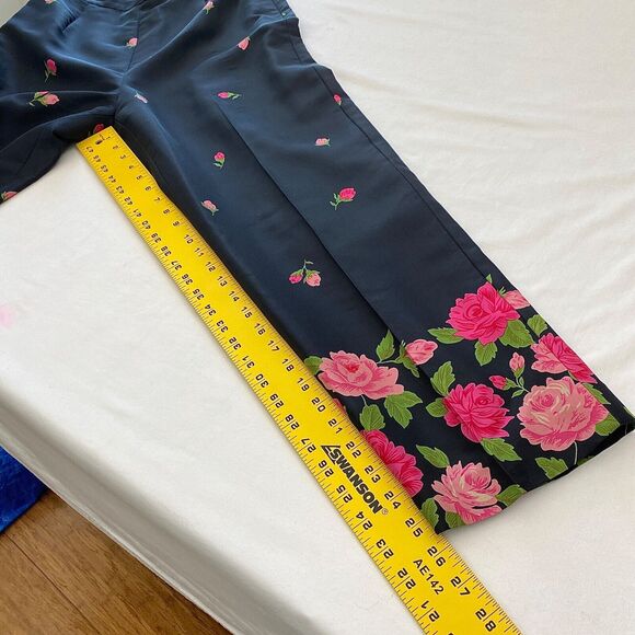 Talbots Silk Ankle Pants Floral Roses Lined Black Womens 8 Bloomcore - Picture 8 of 10